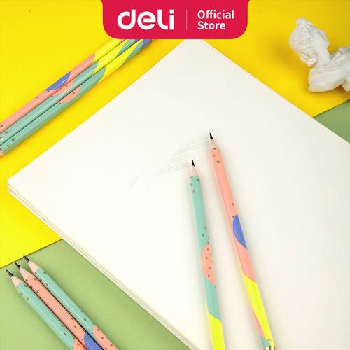 Deli Pensil Macaron pattern HB Isi 12Pcs Dilengkapi Penghapus EU54800