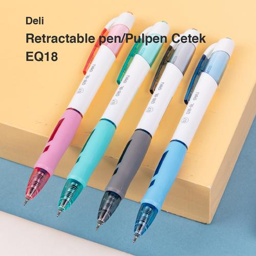 Deli Retractable Ballpoint Pulpen Cetek Tip 0.7 mm Tinta Biru EQ18-BL