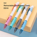 Deli Retractable Ballpoint Pulpen Cetek Tip 0.7 mm Tinta Biru EQ18-BL