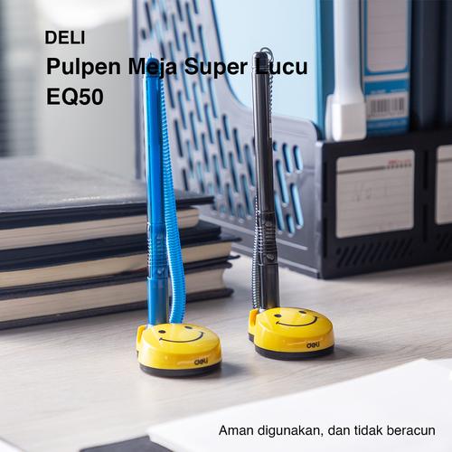 Deli Desk Ballpoint Pulpen Meja 0.5mm Tinta Warna Biru EQ50-BL