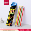 Deli EU51800 Grafit Pensil Kayu 12 Pcs/Box 4 Warna dengan Penghapus