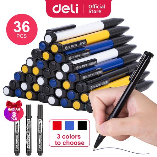 Deli Pulpen Retractable 3 Warna 1Box isi 36Pcs hasil tinta tebal 6546