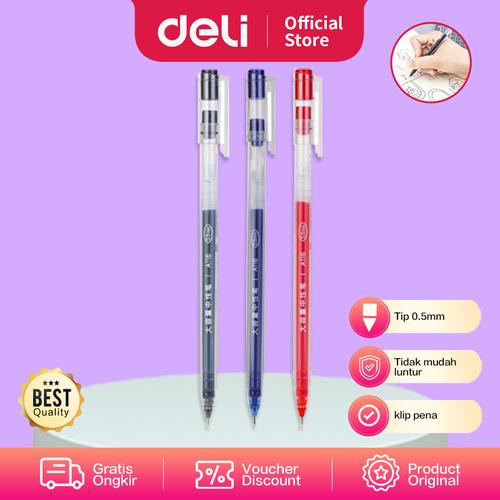 Deli Gel Pen Pulpen Gel warna Hitam/Biru 0.5mm A116