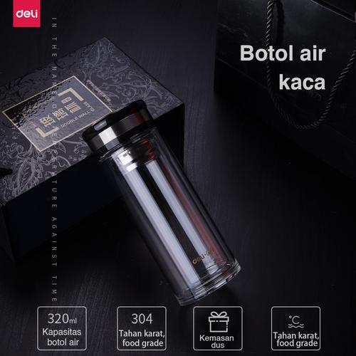 Deli Botol Air Kaca 320ml, Stainless steel Tahan Panas 898X