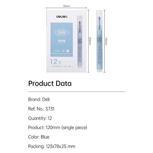 Deli Highlighter 6-Warna Candy, desain kepala miring S731