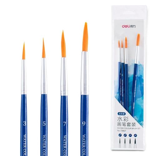 Deli set kuas warna biru (4 pcs / pack) kombinasi bentuk kuas 73867