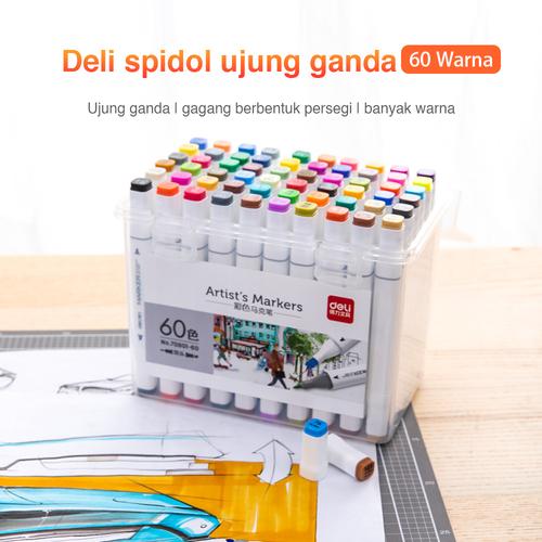Deli spidol 60warna dengan ujung Tip ganda Desain profesional 70801-60