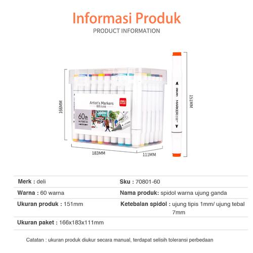 Deli spidol 48warna dengan ujung Tip ganda Desain profesional 70801-48