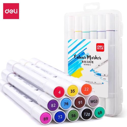 Deli spidol desain profesional 12 warna ujung ganda 70700-12