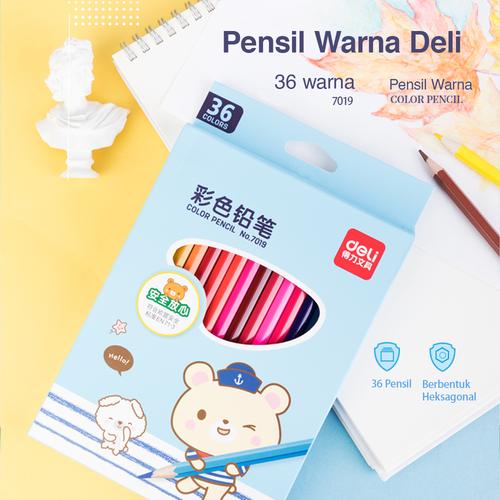 Deli pensil warna 36C warna cerah, bentuk hexagonal 7019