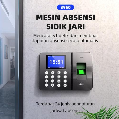 Deli Mesin Absensi Sidik Jari bahasa indonesia - sampai 1000 E3960