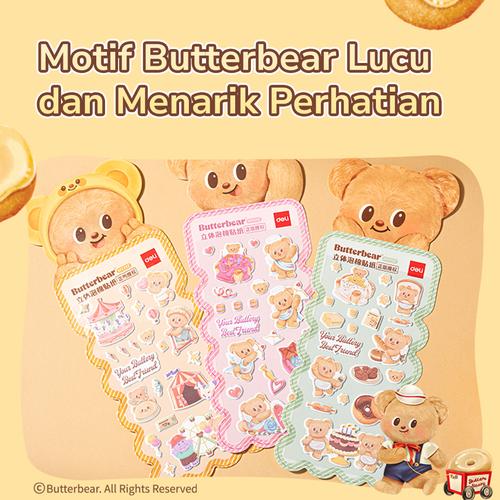 Deli x Butterbear Sticker 3D Beruang Lucu Tahan Air Mudah Menempel Motif HY210