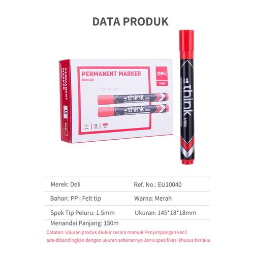 Deli EU10040 Permanent Marker/Spidol Permanen-Merah