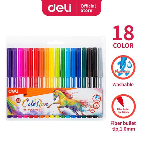 Deli EC10013 School Felt Pen/Spidol Warna-Felt Pen Washable 1.0mm 18C