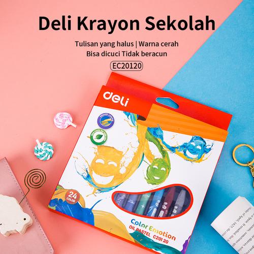 Deli EC20120 School Crayon/Krayon-Oil Pastel Smooth Rich Blending 24C