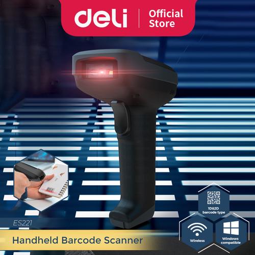 Deli Wireless Barcode Scanner 1D 2D LED Light Cepat dan Akurat ES221