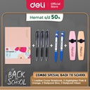 PAKET SIAP SEKOLAH DELI - Notebook Cover Kulit, Ballpoint, Highlighter
