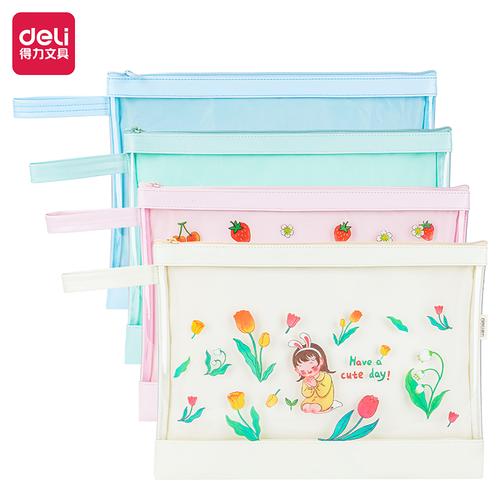 Deli Zipper Pouch Kain Tas Dokumen A4 Desain Kartun Lucu 73343