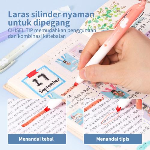 Deli Penanda Cetek / Retractable Highlighter 6 Warna Cerah Kartun S117