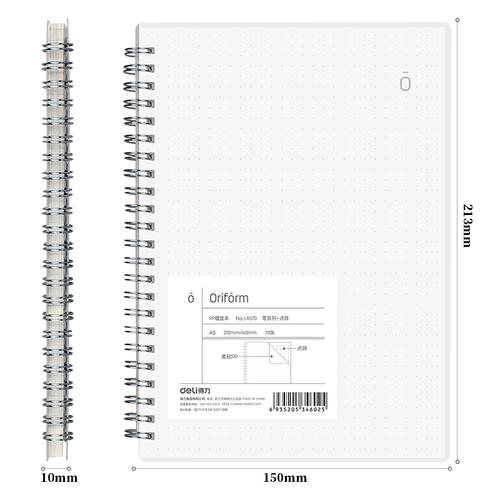 Deli Buku Catatan Jilid Spiral Notebook Transparan Kertas Grid LX570
