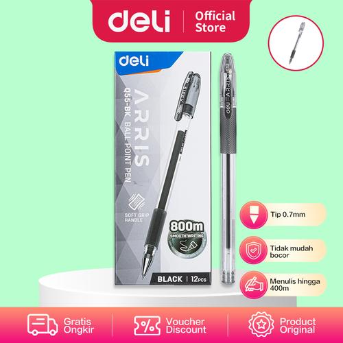 Deli Ballpoint Pen / Pulpen 0.7mm Tinta Hitam/Biru Sampai 400m EQ55