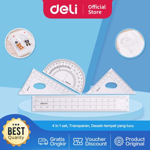 Deli School Ruler / Penggaris Set 4pcs Transparan Desain Lucu 71967