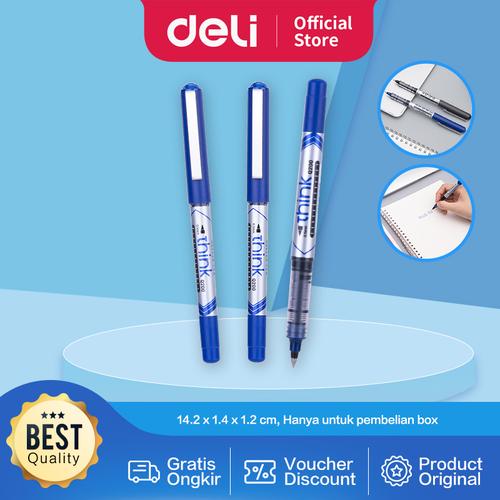 Deli Roller Pen / Pulpen Biru Tidak Beracun & Berbau 12pcs/Box EQ20030