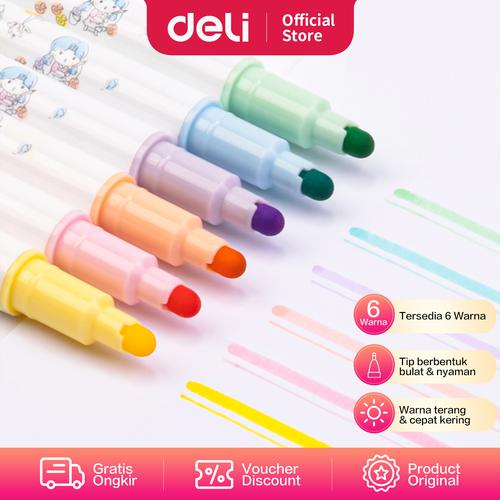Deli Highlighter / Penanda Dual Tip Berisi 6 Warna Design Lucu S151