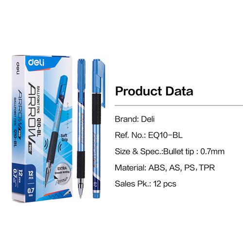 Deli Ballpoint Pen Pulpen 0.7mm Tinta Hitam & Biru Isi 12pcs/box EQ10