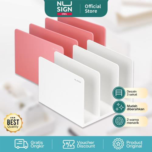 Deli Nusign Book Stand / Pembatas Buku 3 Sekat Mudah Dibersihkan NS006