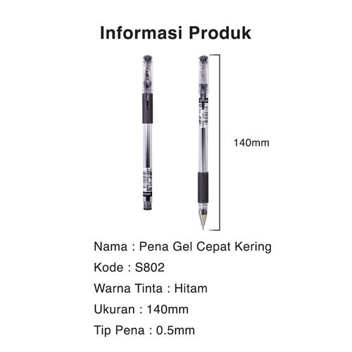 Deli Gel Pen Pulpen Gel warna Hitam 0.5mm S802