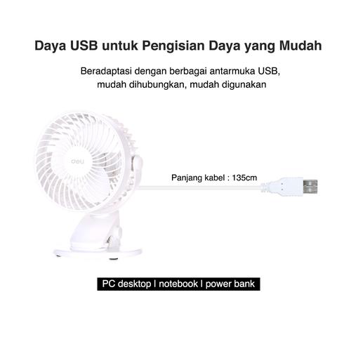 Deli Fan / Kipas Multifungsi Bisa Diputar Digantung Dijepit 5V 3W 3688