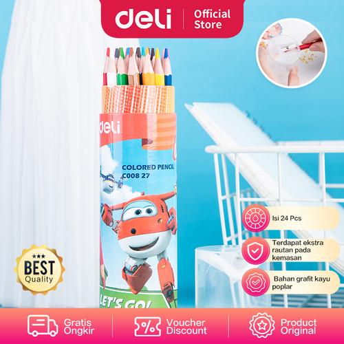 Deli Super Wings Pensil Berwarna Hexagonal Barrel 24 warna EC00827
