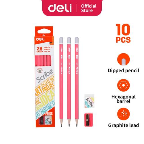 Deli EU51109 Pensil Kayu Grafit 10 pcs dengan penghapus dan rautan