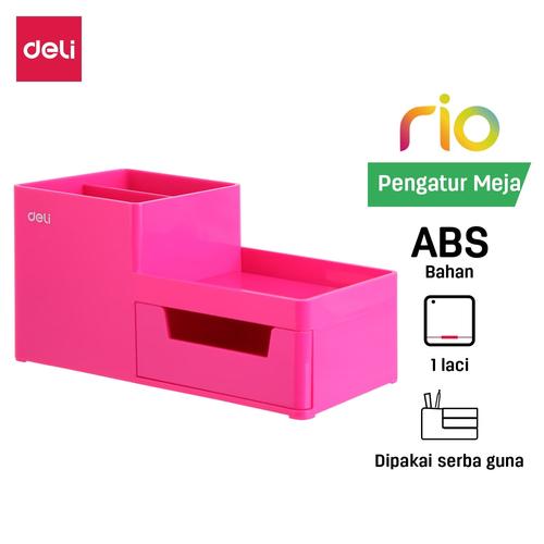 Deli EZ25140 ABS,PS Desk Organizer Magenta, 3comp., 1 drawer (Pink)