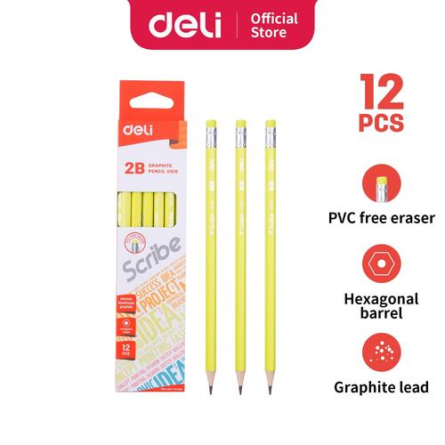Deli EU51100 Graphite Pencil 2B with Eraser - Warna Campuran