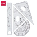 Deli EG00803 Penggaris Set-Drafting Set 4pcs 15cm 3 Patterns