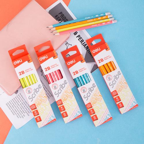 Deli EU51100 Graphite Pencil 2B with Eraser - Warna Campuran