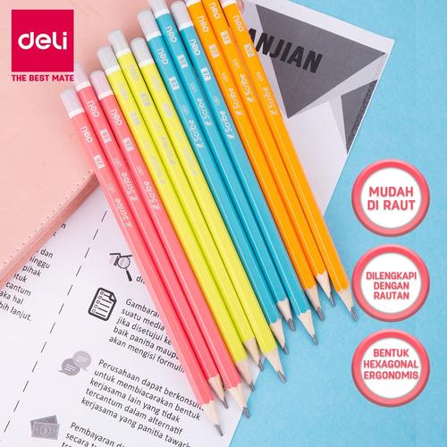 Deli EU51109 Pensil Kayu Grafit 10 pcs dengan penghapus dan rautan