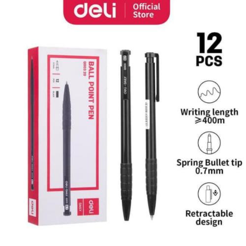 Deli Ballpoint Pen Pulpen Cetek 0.7 mm Isi 12 pcs/box Hitam EQ00320-12