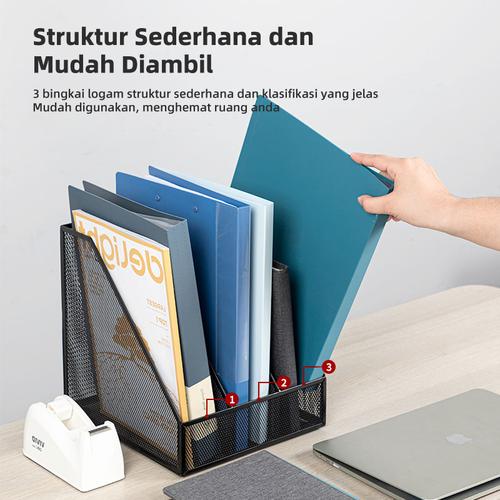 Deli File Tray / Rak Box File Desk Organizer Metal 3 Sekat 78985