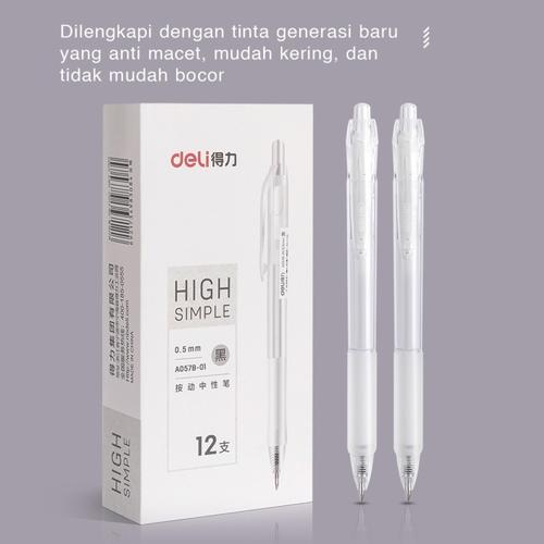 Deli Retractable Gel Pen / Pulpen Cetek 0.5 mm Isi 12 pcs A057B-01-12P