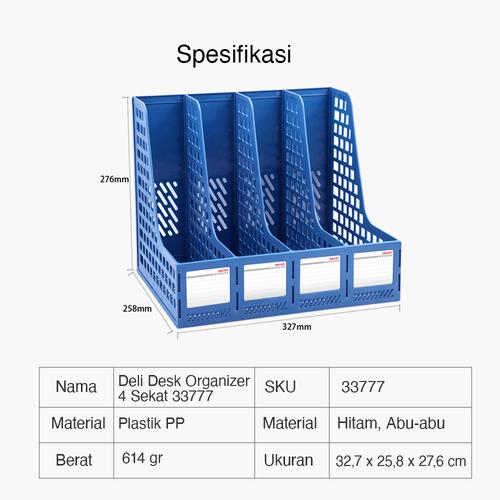 Deli File Tray / Rak Box File Bahan Plastik 4 Sekat 33777