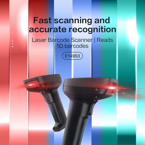 Deli Barcode Scanner 1D laser pemindaian cepat akurat bersuara E14953