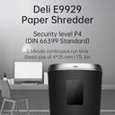 Deli Penghancur kertas Paper Shredder kapasitas 5 lembar 17 ltr E9929