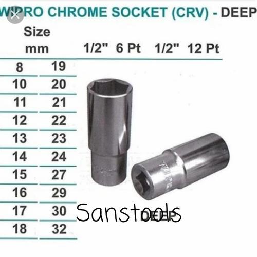 Deep Sock 1/2" x 17mm wipro mata kunci sok panjang 17 mm 6PT 12PT