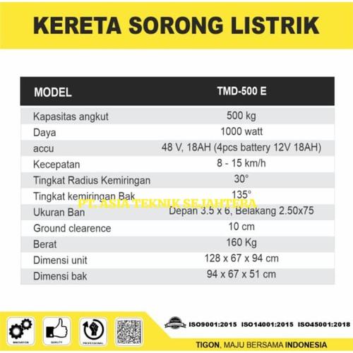 Kereta dorong listrik 500 kg / Gerobak Dorong Listrik cocok diperkebunan