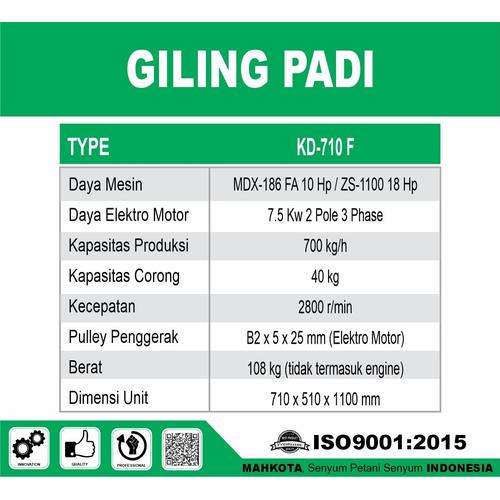 MAHKOTA MESIN GILING PADI / RICE MILL KD-710 F KAPASITAS BESAR ORIGINAL BERGARANSI