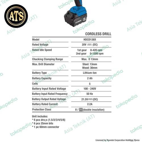 MESIN BOR BATERAI HYUNDAI CORDLESS DRILL BOR BETON TERBAIK
