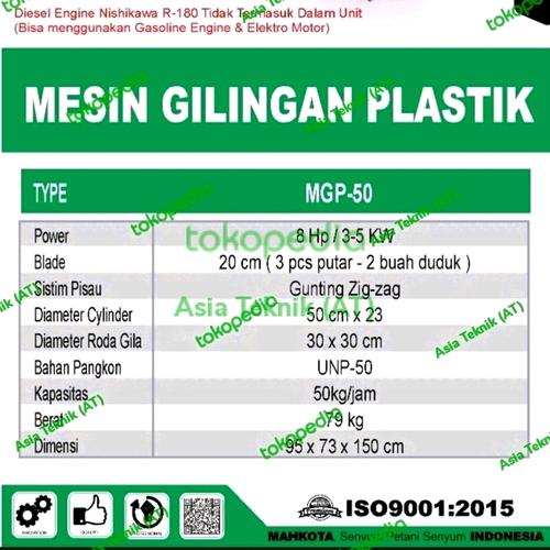 mesin gilingan plastik penghancur mahkota kapasitas 50 kg per jam
